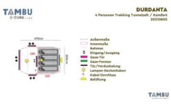 Tambu Durdanta Komfort 4 Personen Trekking Tunnelzelt Braun